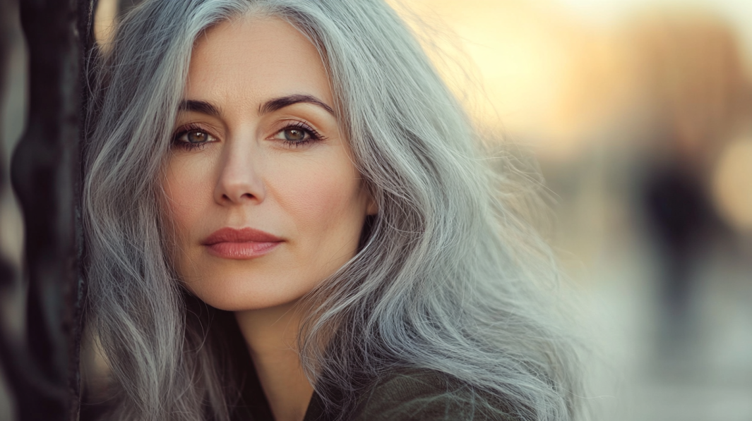 A Woman with Gray Hair Looking Directly at The Camera